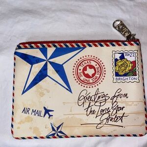 Brighton Yellow Dot Lined Zip Pouch with “Greetings from the Lone Star State”
